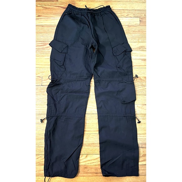 Garage Pants - Garage Black High Rise Nylon Lightweight Cargo Parachute Pants Women XS - 24x33